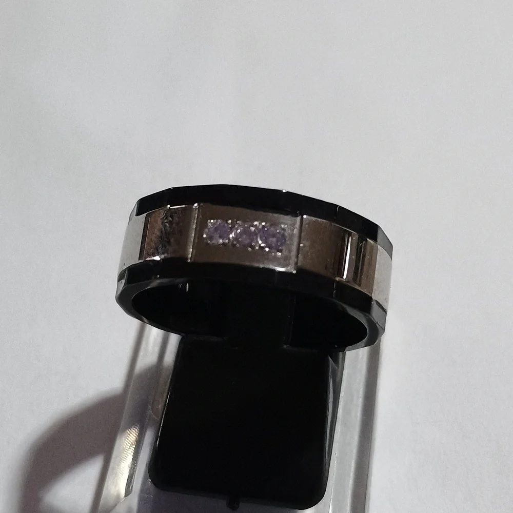 Elegant Black and Silver Smart Ring Band Stainless Steel Size 9